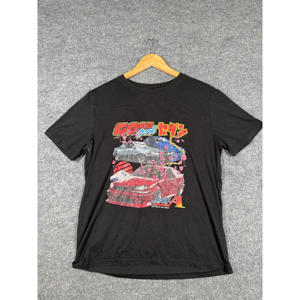 ROMWE Japanese Car Graphic T-Shirt Mens M Black Cherry Blossom JDM Streetwea